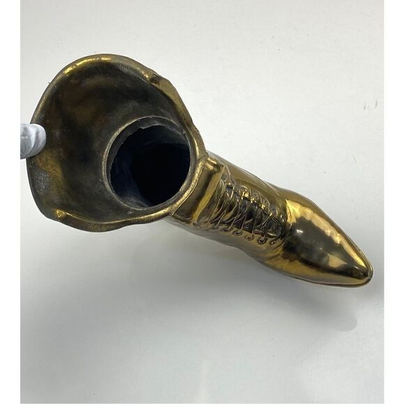 Vintage 9.5" Brass Lace Up Boot Ladies Shoe Planter Vase Doorstop Mid-Century EA - Picture 4 of 6